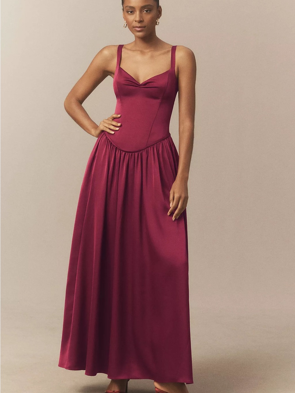 NWT BHLDN Seraphina Sweetheart Corset Stretch Satin Maxi Dress | Anthropologie